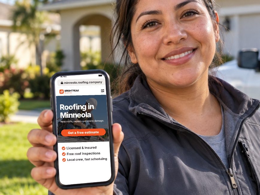 minneola.roofing.company open in a phone browser
