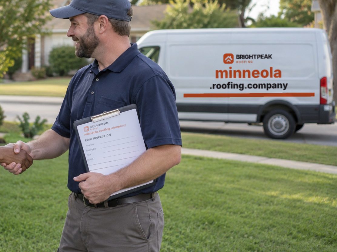 minneola.roofing.company on a roofing van and an inspection form